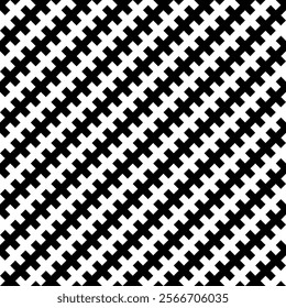 seamless pattern features a black and white geometric design with diagonal crosses creating a repetitive and modern optical illusion effect