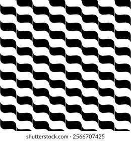 seamless pattern features black and white wavy lines creating an optical illusion effect. The repetitive geometric design is modern and stylish, perfect for backgrounds, wallpapers, and textiles