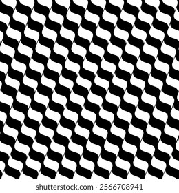 seamless pattern features a black and white wavy geometric design, creating an optical illusion effect that is both modern and visually striking