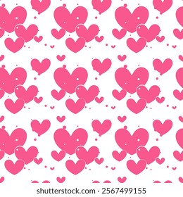 seamless pattern features clusters of pink hearts on a white background, creating a charming and romantic design perfect for Valentine's Day or love-themed projects