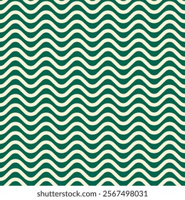 seamless pattern features green wavy lines on a cream background, creating a repetitive and flowing design that is both modern and stylish, perfect for textiles or wallpapers