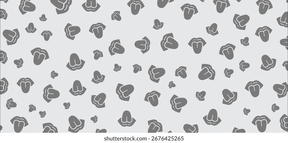 El patrón transparente presenta iconos grises de la boca y la lengua sobre un fondo gris claro, creando un diseño juguetón y algo provocativo, ideal para proyectos audaces y modernos
