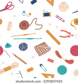 Seamless Pattern Features Intricate Embroidery And Knitting Items, Creating A Cozy And Textured Design, Illustration