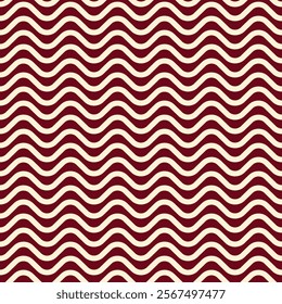 seamless pattern features red and cream wavy lines creating a repetitive and abstract design, perfect for textiles, wallpapers, and modern decorative art