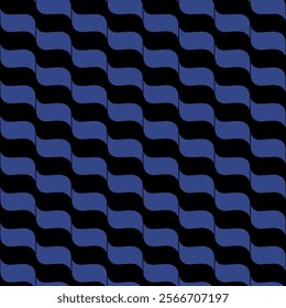 seamless pattern features a repetitive wave design in blue and black, creating a modern and stylish optical illusion with a dynamic and fluid geometric texture