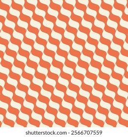 seamless pattern features a repetitive wavy design in orange and white, creating a retro and vintage feel. Ideal for textiles, wallpapers, and modern decor