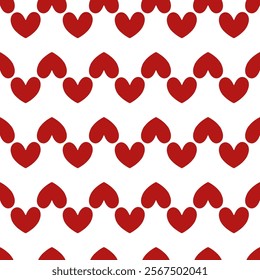 seamless pattern features rows of red hearts on a white background, creating a romantic and charming design perfect for Valentine's Day or love-themed decorations