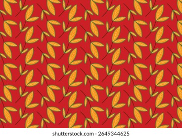 A seamless pattern features stylized orange leaves on branches