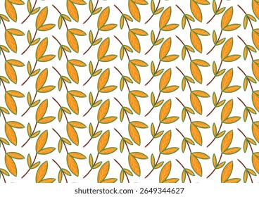 A seamless pattern features stylized orange leaves on branches
