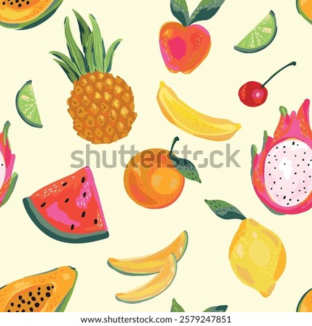 seamless pattern features tropical citrus fruits