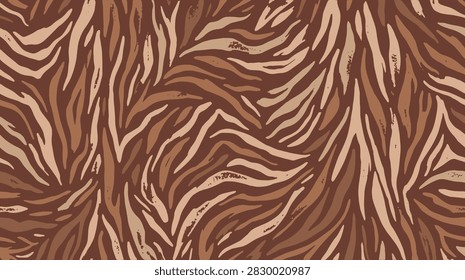 Seamless pattern featuring abstract animal print motifs in brown and beige colors designed for textile and wallpaper backgrounds