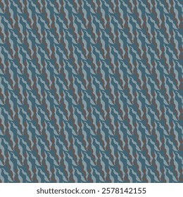 Seamless pattern featuring abstract flowing shapes in blue and brown tones, designed in a modern vector style. Suitable for textiles, wallpapers, and contemporary packaging.