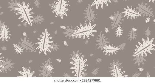 A seamless pattern featuring abstract microscopic organisms, resembling bacteria or viruses, in a light beige color against a muted brown background.