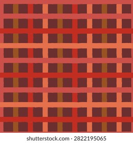 Seamless pattern featuring abstract plaid design in warm fall colors with rustic and retro appeal.