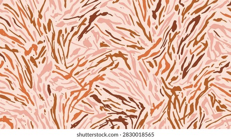 Seamless pattern featuring abstract tiger stripes in warm terracotta and pink tones ideal for modern textile prints and wallpaper design background