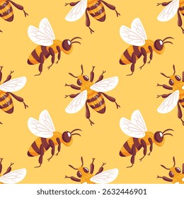 Motif harmonieux d'abeilles adorables sur fond jaune vif. Cette conception capture l'essence de la nature et du jeu, ce qui la rend idéale pour les textiles, les fonds d'écran et les projets créatifs.
