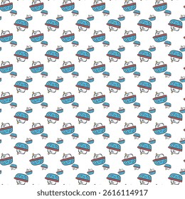 Seamless Pattern Featuring Adorable Cartoon UFO Illustrations on White Background