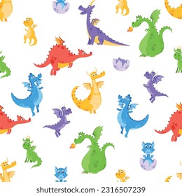 Seamless Pattern Featuring Adorable Cute Dragons, Perfect For Adding A Touch Of Whimsy And Fantasy To Any Design