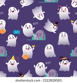 Seamless Pattern Featuring Adorable Ghosts, Perfect For Halloween-themed Designs And Adding A Playful Touch