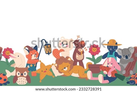 Seamless Pattern Featuring Adorable Plush Toys In Various Colors And Designs for Wallpapers, And Stationery