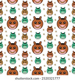 Patrón sin fisuras con Angry Birds y varios personajes de dibujos animados de animales en poses juguetonas. Ideal para productos infantiles, textiles, Fondos de pantalla y diseños digitales, añadiendo diversión y energía a cualquier proyecto