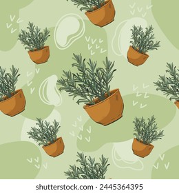 Seamless pattern featuring the aromatic herb rosemary, perfect for food packaging or culinary project, hand drawn vector illustration in vintage style.