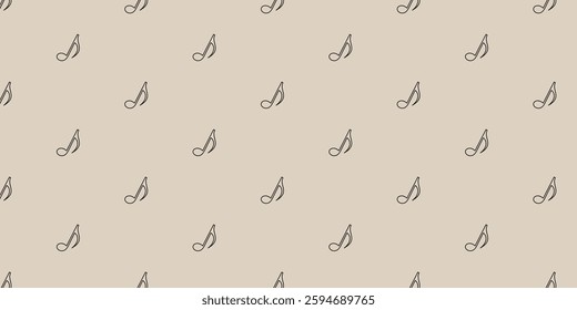 A seamless pattern featuring black music notes on a beige background, creating a minimalist and elegant musical-themed design for various uses. Vector illustration