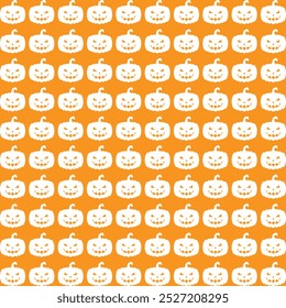 Um padrão perfeito com silhuetas pretas de abóboras de Halloween esculpidas com expressões ameaçadoras, perfeito para desenhos sazonais ou temáticos assustadores.