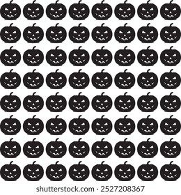 A seamless pattern featuring black silhouettes of carved Halloween pumpkins with menacing expressions, perfect for seasonal or spooky-themed designs.