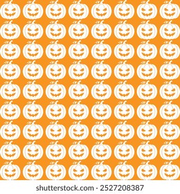 Um padrão perfeito com silhuetas pretas de abóboras de Halloween esculpidas com expressões ameaçadoras, perfeito para desenhos sazonais ou temáticos assustadores.