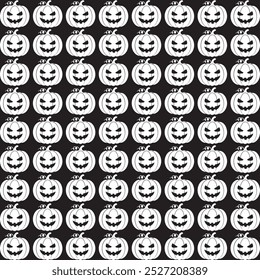 A seamless pattern featuring black silhouettes of carved Halloween pumpkins with menacing expressions, perfect for seasonal or spooky-themed designs.