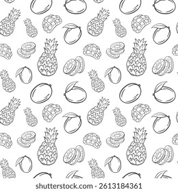 Seamless Pattern Featuring Blue Line Drawings of Fresh Figs on White Background