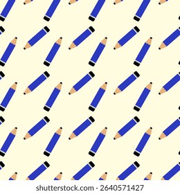seamless pattern featuring blue pencils with black erasers and beige tips