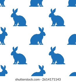 Seamless pattern featuring blue rabbits on white background, ideal for various design projects and textile applications