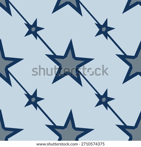 Seamless pattern featuring blue stars on a light blue background. 