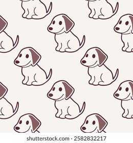 A seamless pattern featuring charming cartoon-style puppies in a simple line art style. This cute and playful design is perfect for children’s products, wallpapers, textiles, wrapping paper, pet-theme