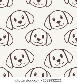 A seamless pattern featuring charming cartoon-style puppies in a simple line art style. This cute and playful design is perfect for children’s products, wallpapers, textiles, wrapping paper, pet-theme