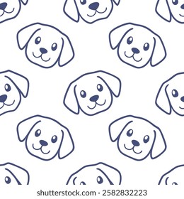 A seamless pattern featuring charming cartoon-style puppies in a simple line art style. This cute and playful design is perfect for children’s products, wallpapers, textiles, wrapping paper, pet-theme