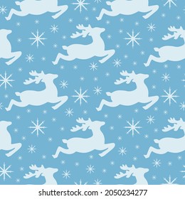 Seamless pattern featuring Christmas reindeer and snowflakes. New Year s pattern. Santa s reindeer for packing. Christmas winter pattern for printing. Vector illustration.