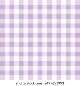 A seamless pattern featuring a classic gingham design in soft lavender and white. This checkered pattern is perfect for use in textiles, home decor, stationery, and fashion projects.