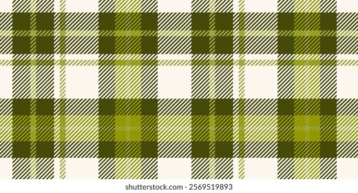 Seamless pattern featuring a classic plaid design in green and white shades. The intersecting lines and squares create a traditional tartan appearance.