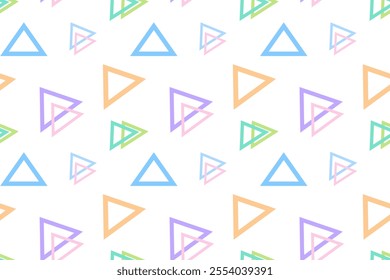 Seamless pattern featuring colorful hollow triangles arranged in various sizes and orientations on a white background.