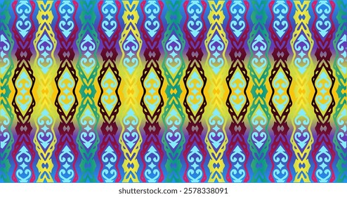 A seamless pattern featuring a combination of blue, yellow, and purple, creating a vibrant and dynamic look. This pattern gives off a modern and energetic vibe, ideal for various graphic design needs