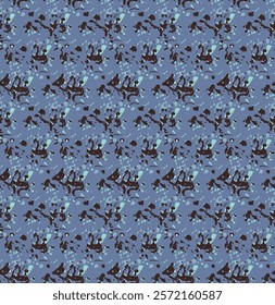 Seamless pattern featuring a complex and dynamic abstract design. Shades of blue and brown creating a cool and earthy color palette. Versatile background option for digital designs or social media.