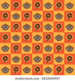Seamless pattern featuring cute cartoon animals and colorful donuts in a playful and cheerful style. perfect for children's products, fabrics, and wrapping paper designs.