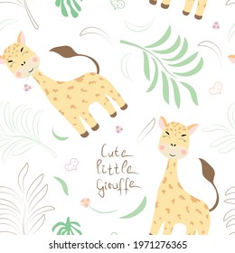 Seamless pattern featuring cute giraffes - vector illustration, eps