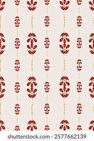 Seamless pattern featuring cute red flower and beads on light background, creating a romantic and stylish design perfect for Valentine's Day, textiles, and gift.