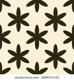 Seamless pattern featuring dark brown flowers on beige background