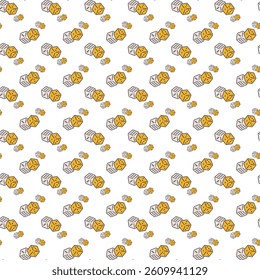Seamless Pattern Featuring Decorative Dice and Honey Elements on White Background
