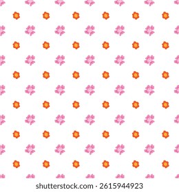 Seamless pattern featuring delicate pink and orange flowers against a  white background. Ideal for textile designs, digital wallpapers, or any project requiring a cheerful and colorful floral theme.